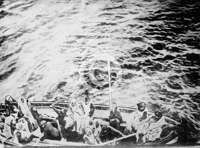 Titanic survivors on way to rescue-ship Carpathia, 1912. Creator: Bain News Service.