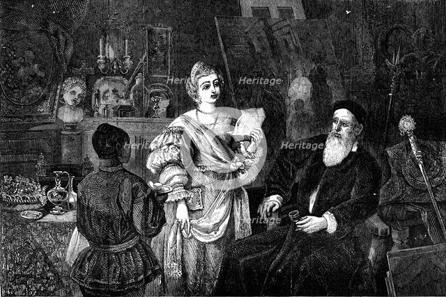 "Titian and his God-Daughter - a Sonnet from Peter Aretin" - painted by W. H. Kearney - from the Exh Creator: Unknown.