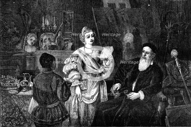 "Titian and his God-Daughter - a Sonnet from Peter Aretin" - painted by W. H. Kearney - from the Exh Creator: Unknown.