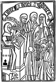 Title page to the Libre de les Dones of Cardinal Ximenes, Barcelona, 1495, (1964). Artist: Anon