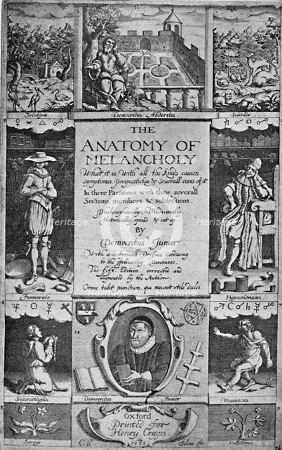 'Title-Page to Burton's Anatomy of Melancholy, 1628', 1628, (1903). Artist: Jacob Christoph Le Blon.