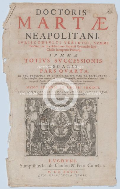 Title page vignette for 'Doctoris Martae Neapolitani', 1627. Creator: Charles Audran.