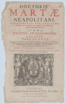Title page vignette for Doctoris Martae Neapolitani 1627. Creator: Charles Audran