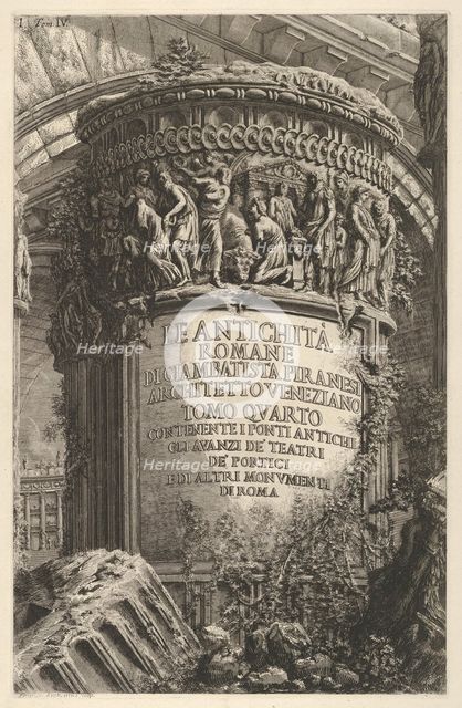 Title page: volume IV, 'The Antiquities of Rome by Giambatista Piranesi, Venetian Architec..., 1756. Creator: Giovanni Battista Piranesi.