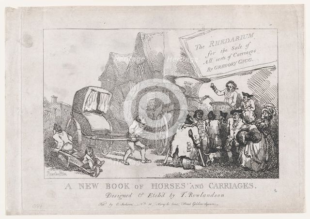 Title Page: A New Book of Horses and Carriages,or, The Rhedarium for the Sale of All Sorts..., 1784. Creator: Thomas Rowlandson.