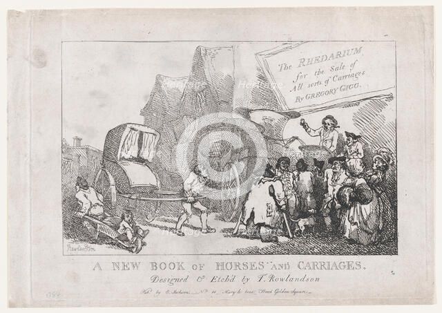 Title Page: A New Book of Horses and Carriages,or, The Rhedarium for the Sale of All Sorts..., 1784. Creator: Thomas Rowlandson.