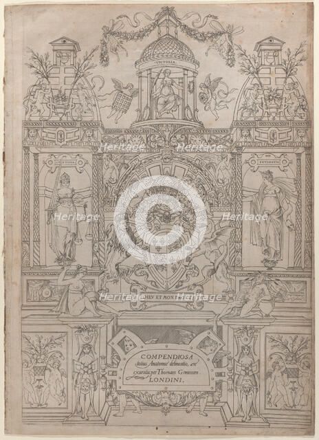 Title Page and Dedication for the "Compendiosa totius Anatomiae delineatio", 1545. Creator: Thomas Geminus.
