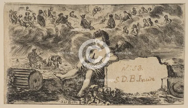 Title page: Cupid, from 'Game of Mythology' (Jeu de la Mythologie), 1644. Creator: Stefano della Bella.