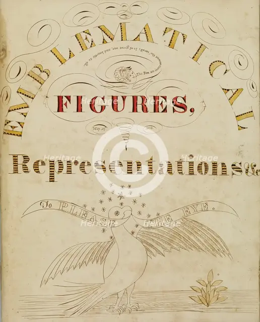 Title page: "Emblematical Figures, Representations and Etc. to Please the Eye", 1826-1827.  Creator: Justus Dalee.