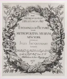 Title page, Etchings of Pictures in the Metropolitan Museum New York, 1871. Creator: Jules-Ferdinand Jacquemart