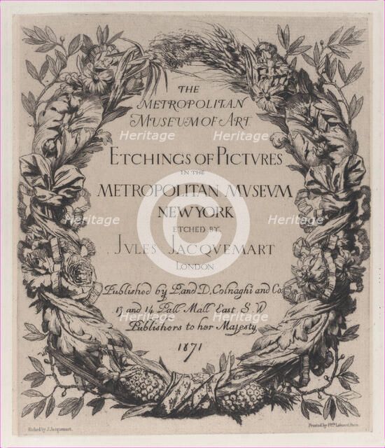 Title page, Etchings of Pictures in the Metropolitan Museum New York, 1871. Creator: Jules-Ferdinand Jacquemart.