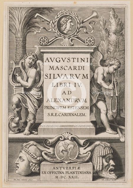 Title Page for Agostino Mascardi, Silvarium Libri IV, 1622. Creator: Theodoor Galle.