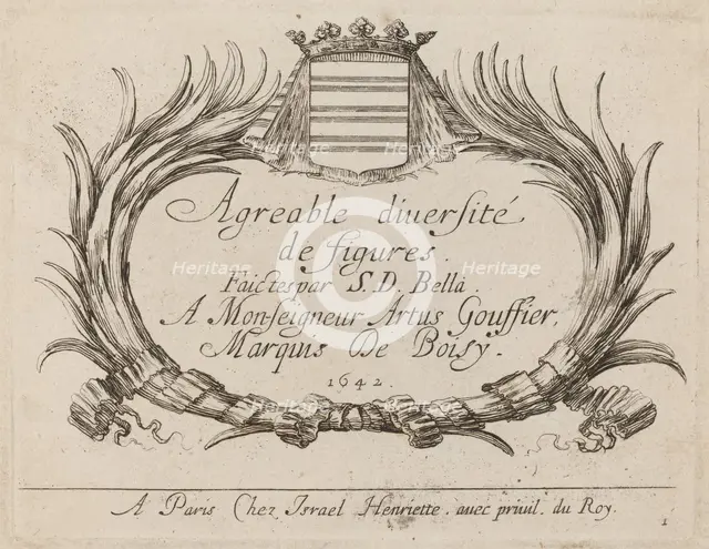 Title Page for "Agreable diversite de figures", 1642. Creator: Stefano della Bella.