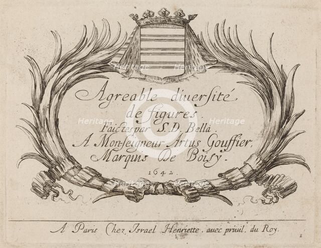 Title Page for "Agreable diversite de figures", 1642. Creator: Stefano della Bella.
