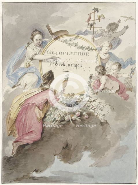 Title page for art book with coloured drawings, 1745-1808. Creator: Gerard van Nijmegen.