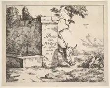 Title page for "Diverses vaches et boeufs" after Paulus Potter. Creator: Marcus de Bye