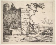 Title page for "Diverses vaches et boeufs" after Paulus Potter. Creator: Marcus de Bye