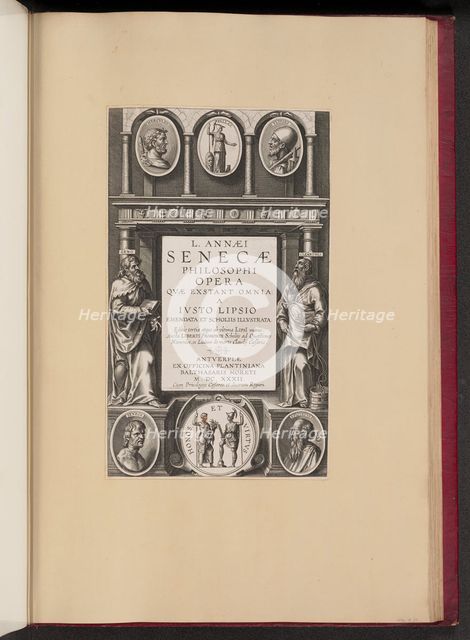 Title Page for L. Annaei Senecae Philosophi Opera Qvae Exstant Omnia a Ivisto Lipsio, 1632. Creator: Theodoor Galle.