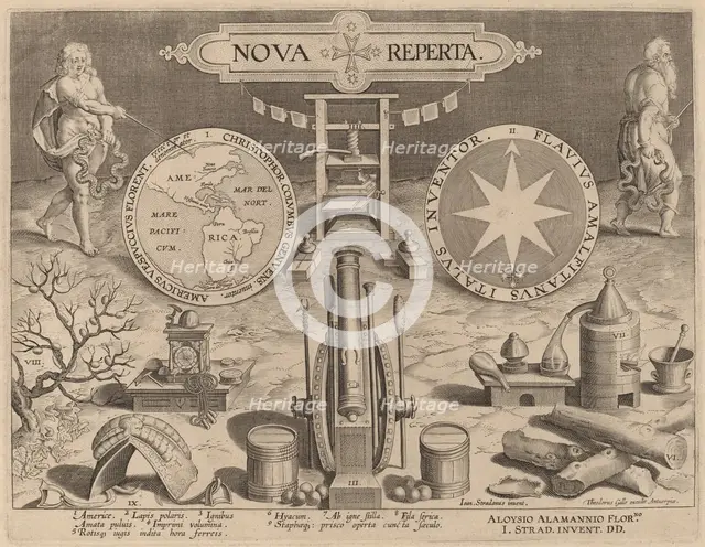 Title Page for "New Discoveries", c. 1580/1590. Creator: Theodoor Galle.