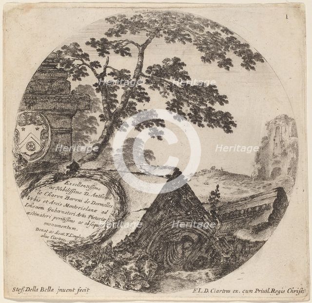 Title Page for "Paysages et ruines de Rome", 1646. Creator: Stefano della Bella.