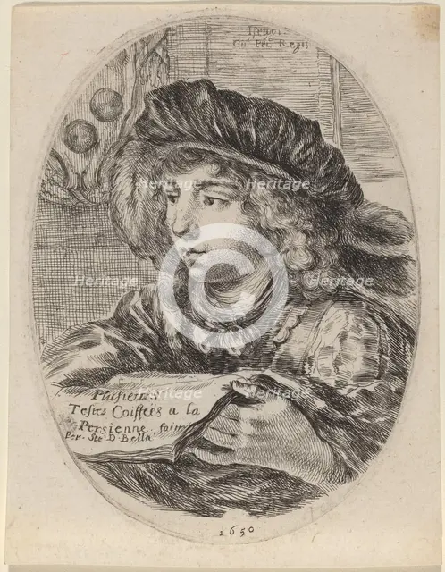 Title Page for "Plusieurs Testes Coiffées a la Persienne", 1650. Creator: Stefano della Bella.