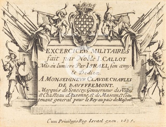 Title Page for "The Military Exercises", 1634/1635. Creator: Jacques Callot.
