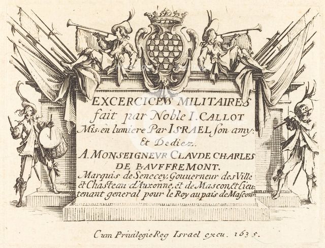 Title Page for "The Military Exercises", 1634/1635. Creator: Jacques Callot.