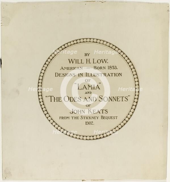 Title Page for the "Odes and Sonnets of John Keats", n.d. Creator: Will H. Low.