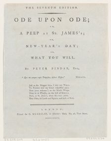 Title Page, from Ode Upon Ode by Peter Pindar, 1787. Creator: George Kearsley