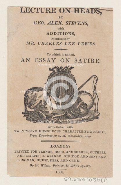 Title page, from "A Lecture on Heads" by George Alexander Stevens, April 1808., April 1808. Creator: Thomas Rowlandson.