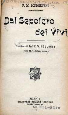 Title page from "Dal Sepolcro dei Vivi" by Fyodor Dostoevsky, 1903. Creator: Unknown