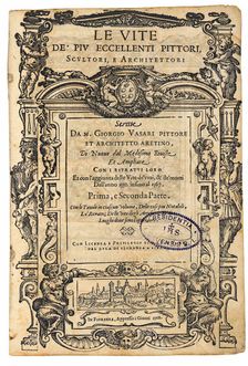 Title page from: Giorgio Vasari, The Lives of the Most Excellent Italian Painters..., 1568. Creator: Anonymous