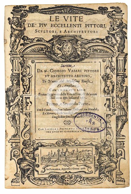 Title page from: Giorgio Vasari, The Lives of the Most Excellent Italian Painters...,  1568. Creator: Anonymous.