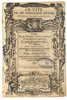 Title page from: Giorgio Vasari, The Lives of the Most Excellent Italian Painters, Sculptors…, 1568. Creator: Anonymous
