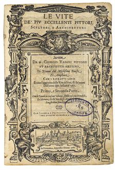 Title page from: Giorgio Vasari, The Lives of the Most Excellent Italian Painters, Sculptors…, 1568. Creator: Anonymous