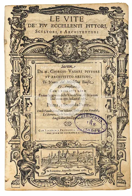 Title page from: Giorgio Vasari, The Lives of the Most Excellent Italian Painters, Sculptors…, 1568. Creator: Anonymous.