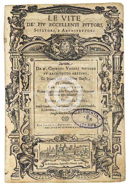 Title page from: Giorgio Vasari, The Lives of the Most Excellent Italian Painters, Sculptors…, 1568. Creator: Anonymous.
