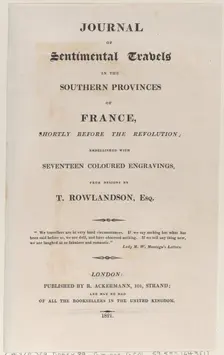 Title page, from "Journal of Sentimental Travels in the Southern Provinces of France, Shor..., 1821. Creator: Thomas Rowlandson