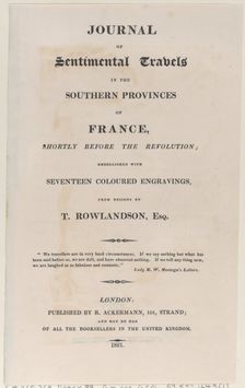 Title page, from "Journal of Sentimental Travels in the Southern Provinces of France, Shor..., 1821. Creator: Thomas Rowlandson