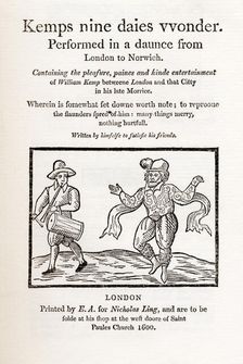 Title page from "Kemps nine daies wonder", 1600, (1884). Creator: Unknown