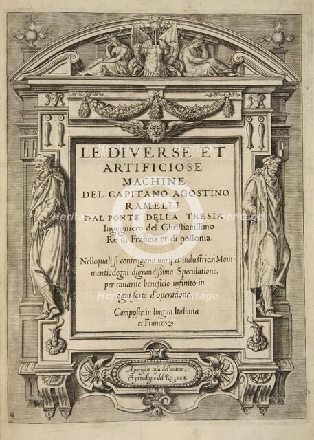 Title Page, from Le Diverse Et Artificiose Machine Del Capitano Agostino Ramelli, pub. 1588 (Engravi Creator: French School (16th Century).