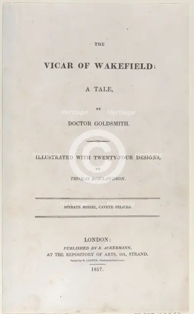 Title page, from "The Vicar of Wakefield", 1817., 1817. Creator: Thomas Rowlandson.