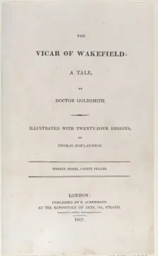 Title page, from "The Vicar of Wakefield", 1817., 1817. Creator: Thomas Rowlandson