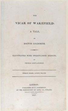 Title page, from "The Vicar of Wakefield", 1817., 1817. Creator: Thomas Rowlandson