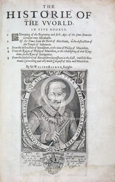 Title page from "The Historie of the World" by Sir Walter Raleigh, 17th century. Creator: Simon de Passe.