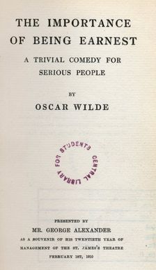 Title page from The Importance of Being Earnest 1910. Creator: Unknown