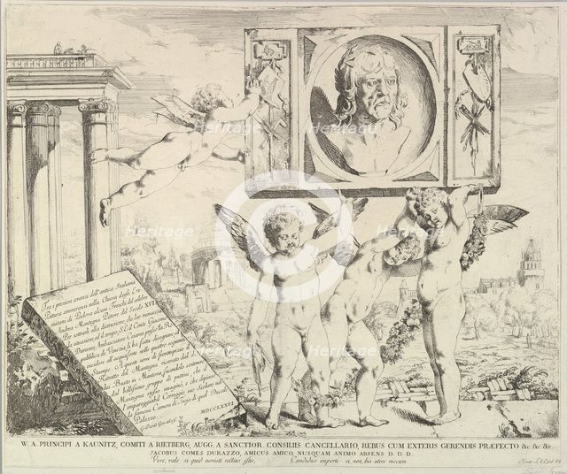 Title page: Homage to Mantegna, from "The Story of Saints James and Christopher in the Ere..., 1776. Creator: David Giovanni.