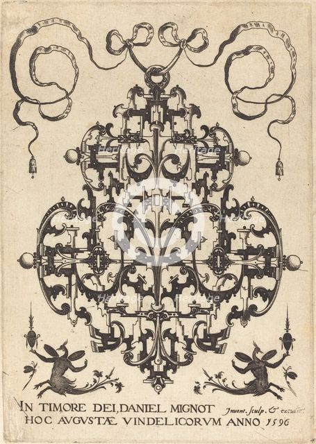 Title Page: Large Pendant, Two Winged Imaginary Figures at Bottom, 1596. Creator: Daniel Mignot.