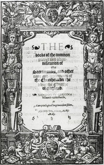 Title page of Thomas Cranmer's Book of Common Prayer, 1549. Artist: Unknown