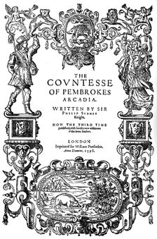 Title page of The Countess of Pembroke's Arcadia by Sir Philip Sidney, third edition, 1598 (1893)